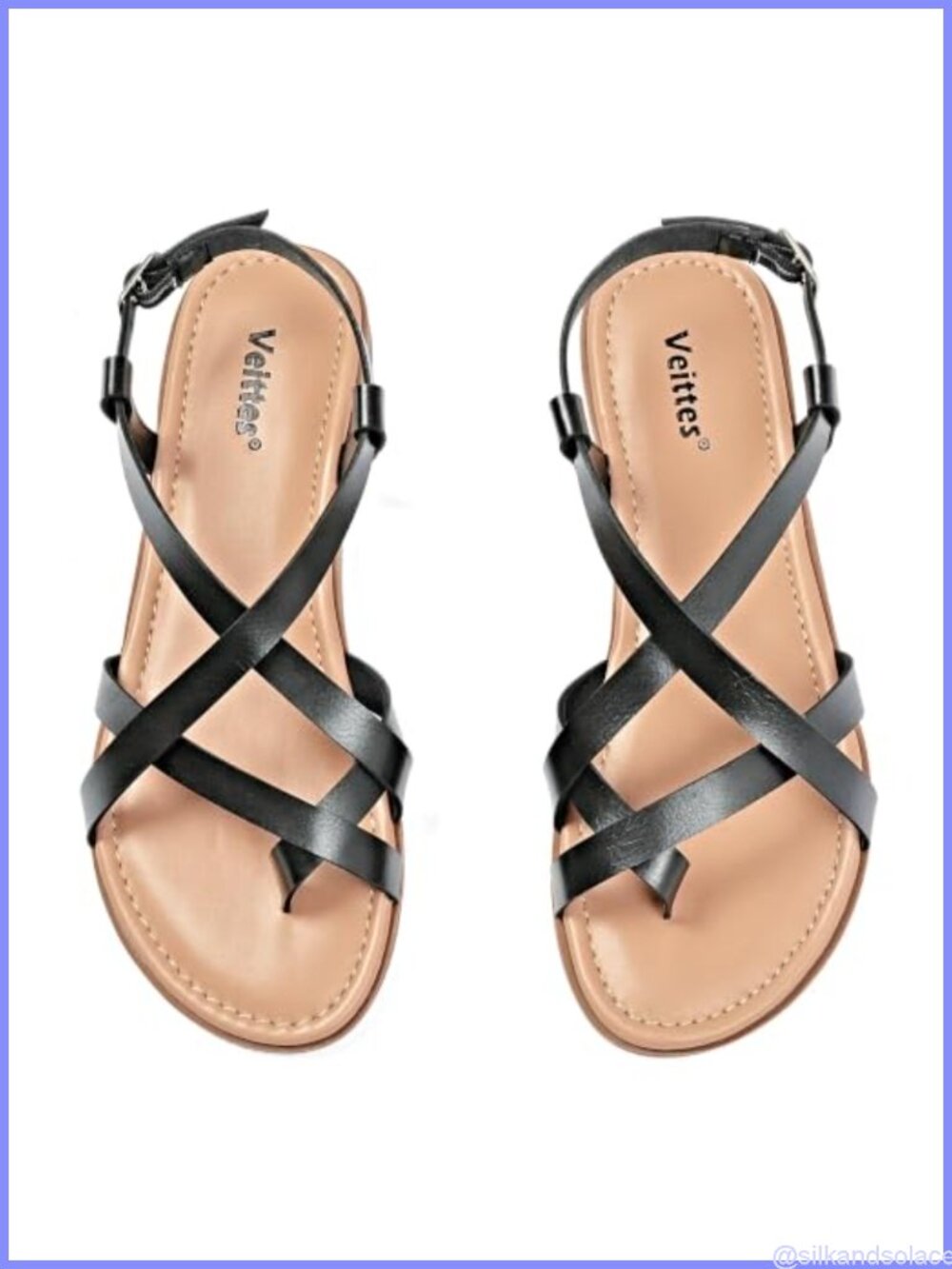 Veittes Faux Leather Criss Cross Strap Flat Slide Sandals Casual Comfort